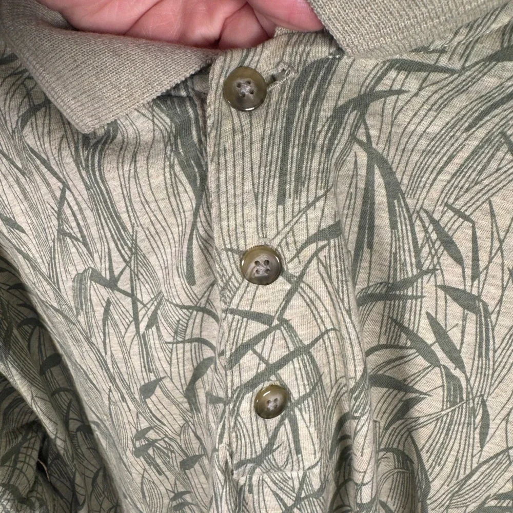 Axis LA Mens Medium Green Polo Grass Botanical Print Collared Short Sleeve
